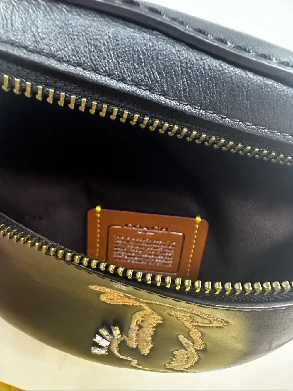 Selena Gomez Coach Black Leather Embroidered Crossbody with Gold Tone Hardware